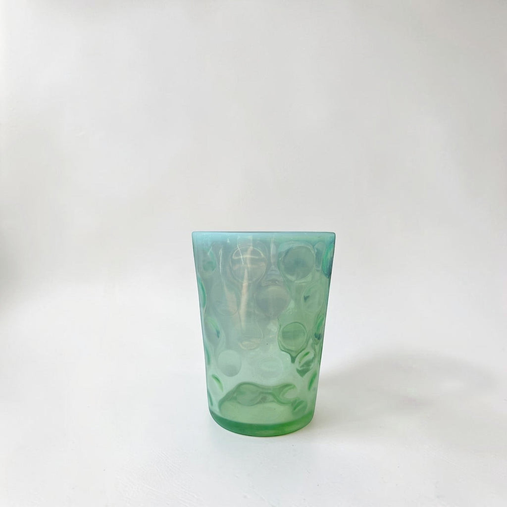 Her Good Eye seafoam green glass tumbler with hobnail pattern and dimpled design